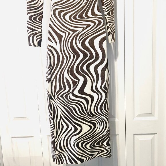 Zara Zebra Print Long Sleeve Fitted Dress-Small-Brown/Winter Wh.-Soft-Pull On - Picture 11 of 14